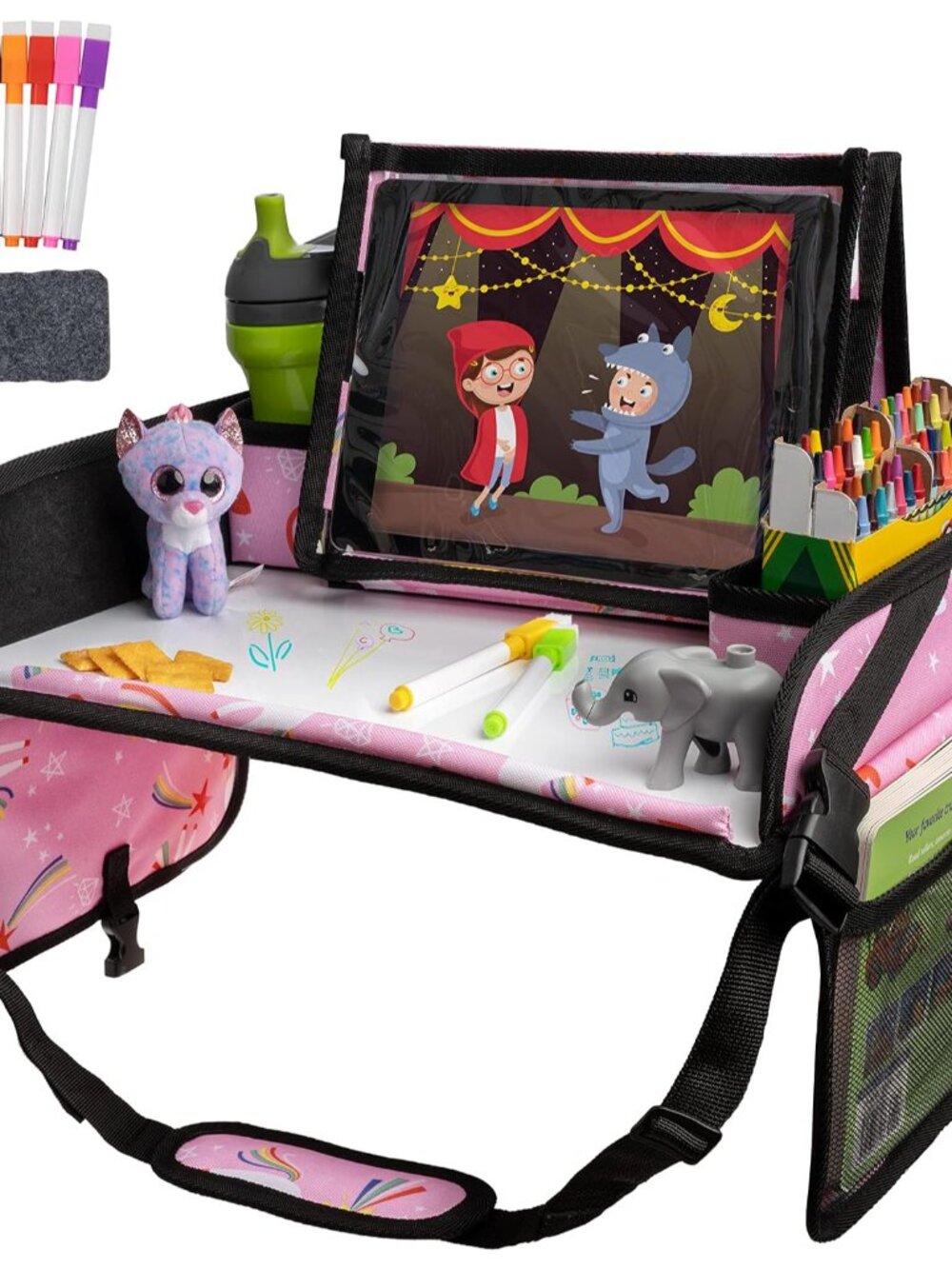 Travel Car Seat Tray - Dry Erase Board & Secure Tablet Holder for Toddler Travel